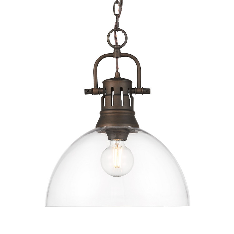 Golden - 3602-L RBZ-CLR - One Light Pendant - Duncan - Rubbed Bronze