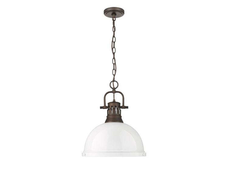 Golden - 3602-L RBZ-WH - One Light Pendant - Duncan - Rubbed Bronze