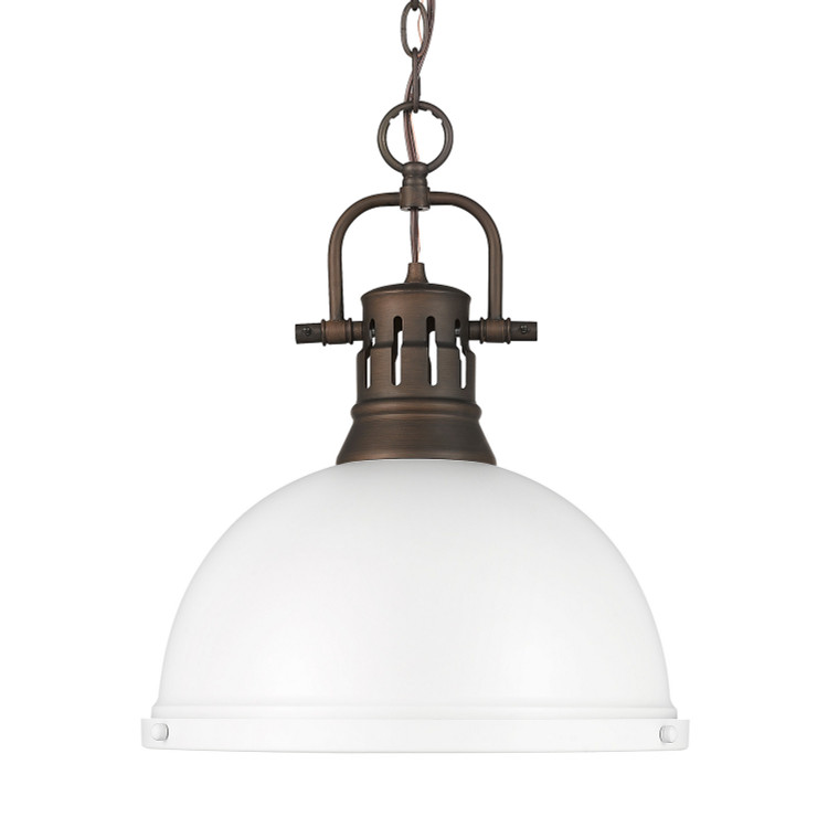 Golden - 3602-L RBZ-WHT - One Light Pendant - Duncan - Rubbed Bronze