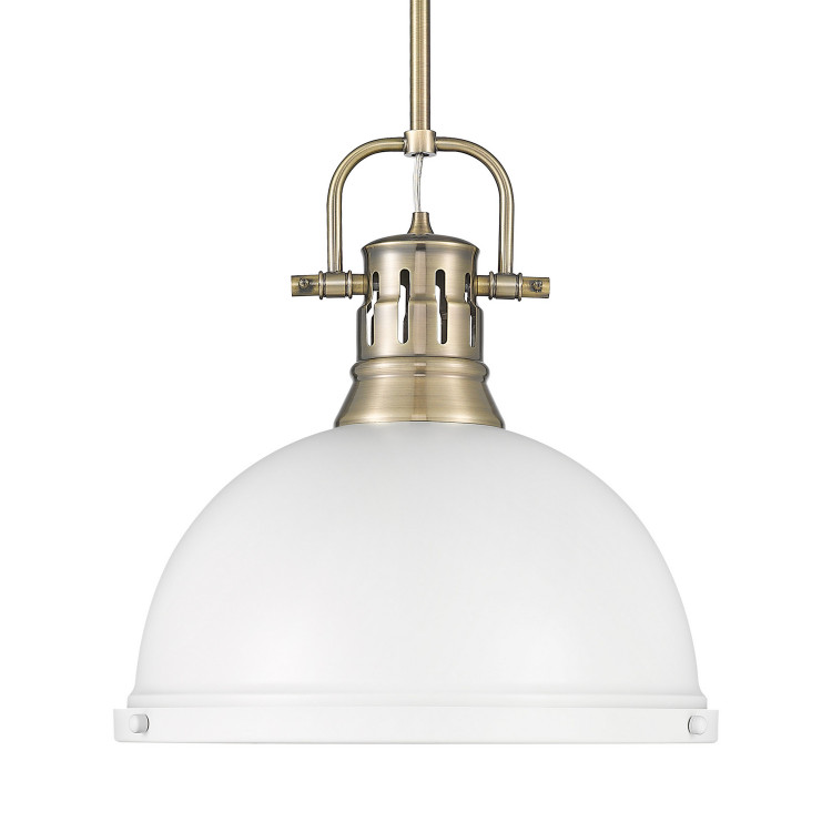 Golden - 3604-L AB-WHT - One Light Pendant - Duncan - Aged Brass