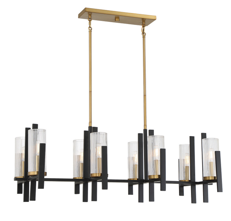 Savoy House - 1-1907-8-143 - Eight Light Linear Chandelier - Midland - Matte Black with Warm Brass Accents Savoy House - 1-1907-8-143 - Eight Light Linear Chandelier - Midland - Matte Black with Warm Brass Accents