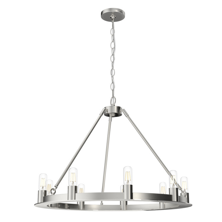 Hunter - 19031 - Nine Light Chandelier - Saddlewood - Brushed Nickel