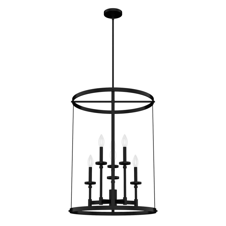 Hunter - 19698 - Six Light Foyer Pendant - Briargrove - Matte Black
