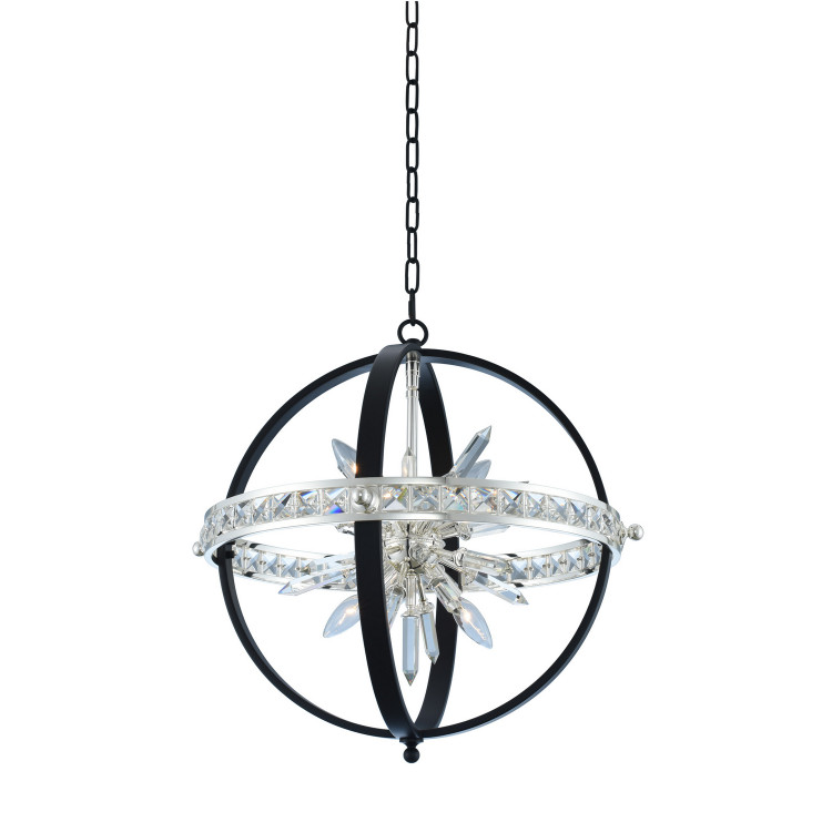 Allegri - 033650-050-FR001 - Six Light Pendant - Angelo - Matte Black W/ Polished Silver Allegri - 033650-050-FR001 - Six Light Pendant - Angelo - Matte Black W/ Polished Silver