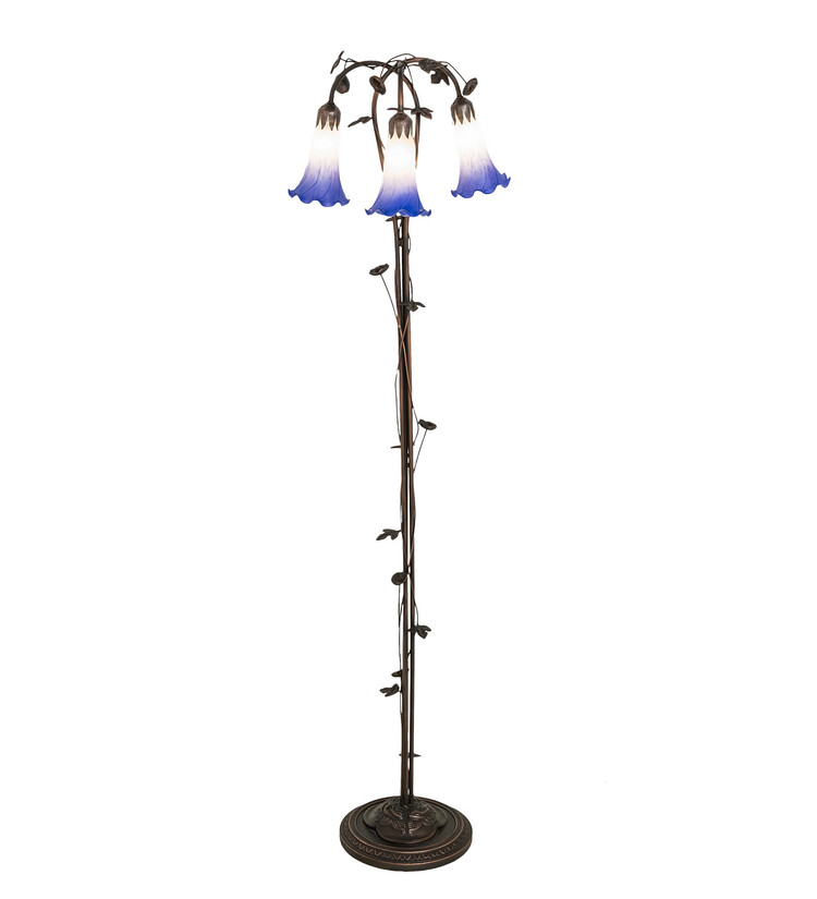 Meyda Tiffany - 255142 - Three Light Floor Lamp - Blue/White Pond Lily - Mahogany Bronze Meyda Tiffany - 255142 - Three Light Floor Lamp - Blue/White Pond Lily - Mahogany Bronze