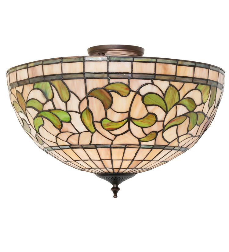 Meyda Tiffany - 264513 - Three Light Semi-Flushmount - Tiffany Turning Leaf - Mahogany Bronze Meyda Tiffany - 264513 - Three Light Semi-Flushmount - Tiffany Turning Leaf - Mahogany Bronze