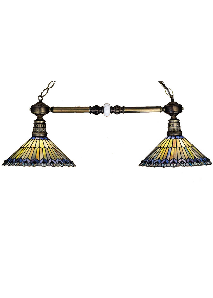 Meyda Tiffany - 27411 - Two Light Island Pendant - Tiffany Jeweled Peacock - Mahogany Bronze