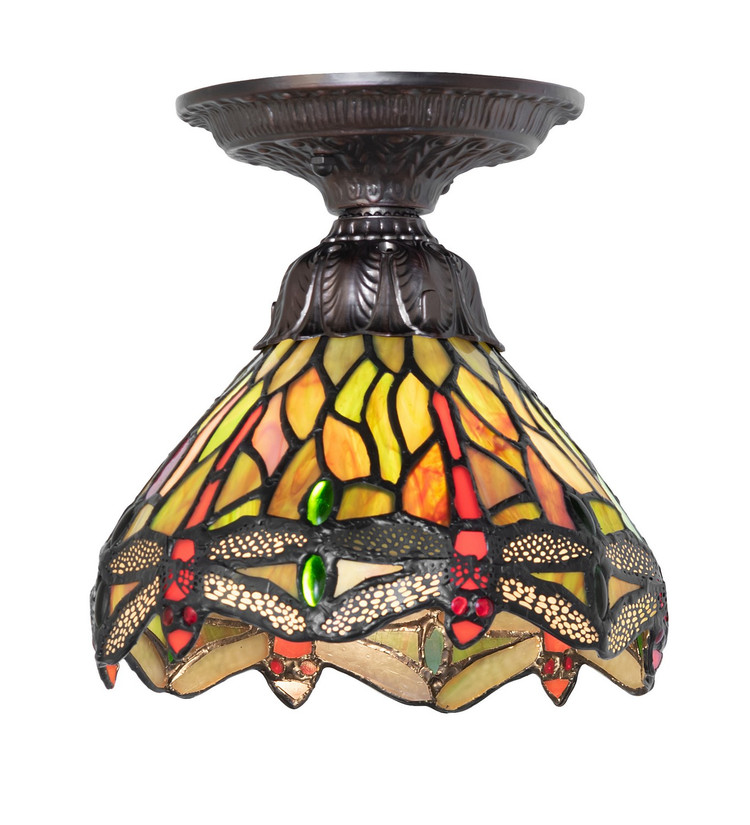 Meyda Tiffany - 276102 - One Light Flushmount - Tiffany Hanginghead Dragonfly - Mahogany Bronze