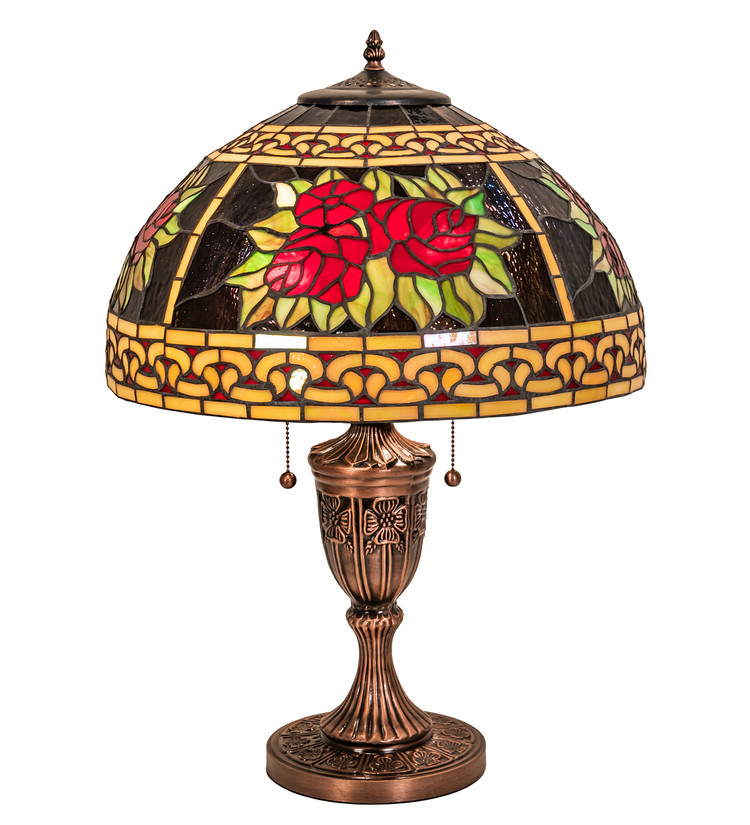 Meyda Tiffany - 37788 - Two Light Table Lamp - Roses & Scrolls - Copper