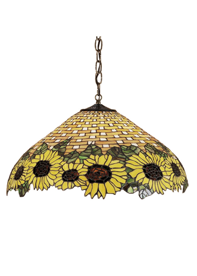 Meyda Tiffany - 47627 - Three Light Pendant - Wicker Sunflower - Mahogany Bronze