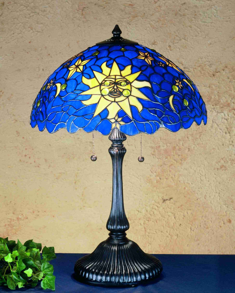 Meyda Tiffany - 47980 - Two Light Table Lamp - Sun Moon & Stars - Mahogany Bronze