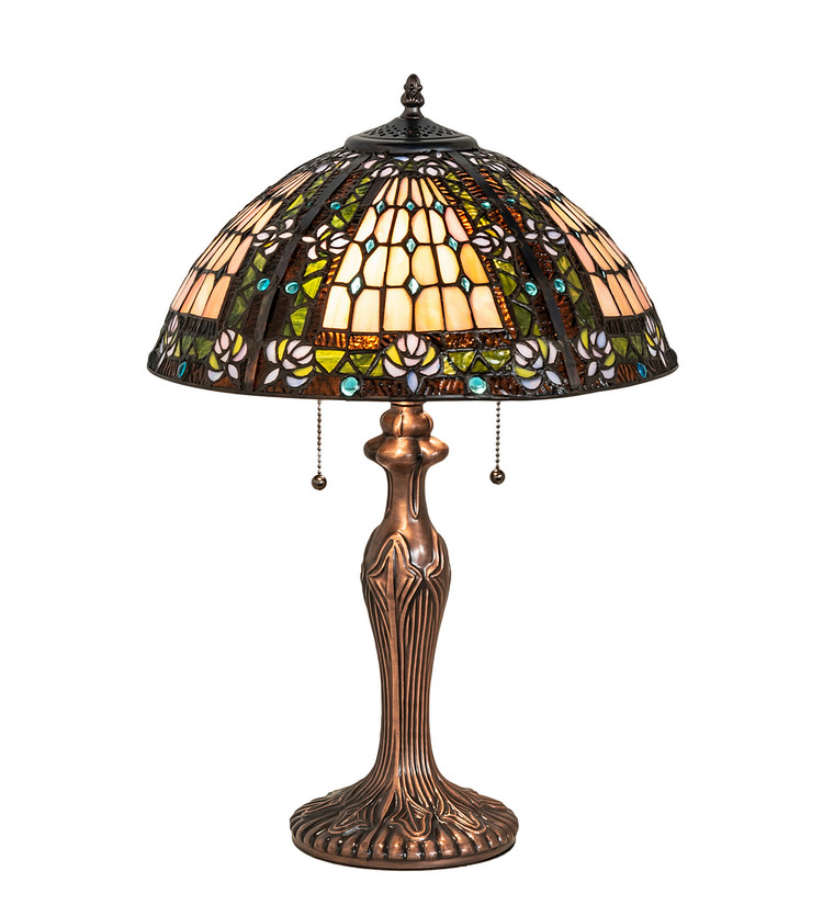 Meyda Tiffany - 81447 - Two Light Table Lamp - Fleur-De-Lis - Green/Blue Lt Blue Xag Blue