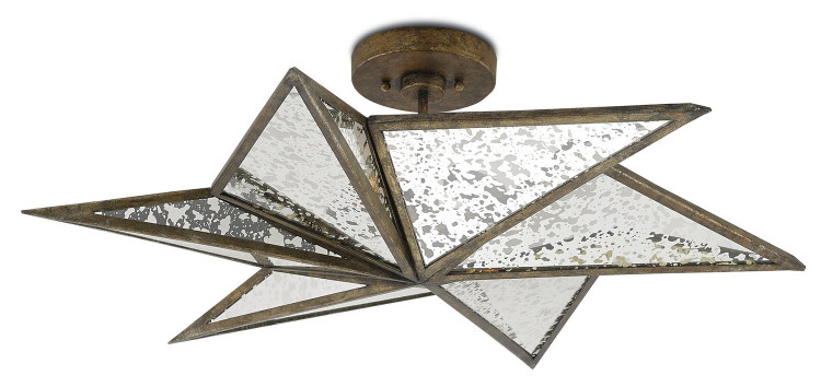 Currey and Company - 9999-0031 - Three Light Semi-Flush Mount - Stargazer Collection - Pyrite Bronze/Raj Mirror