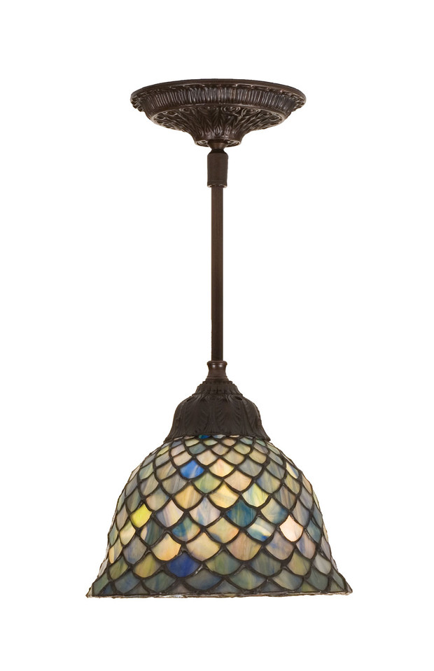 Meyda Tiffany - 98823 - One Light Mini Pendant - Fishscale - Mahogany Bronze