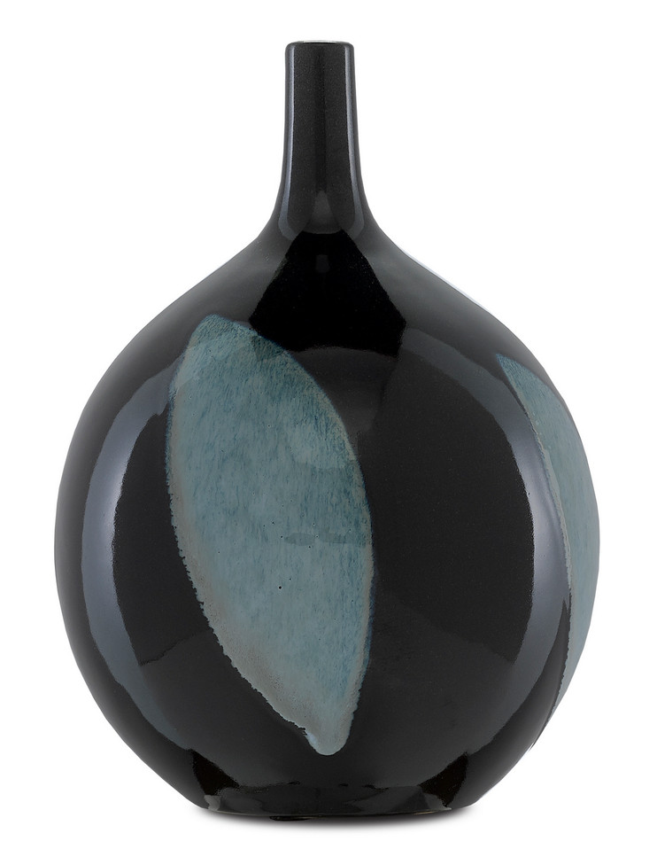 Currey and Company - 1200-0408 - Vase - Let Us Twist The Glass Collection - Black/Steel Blue