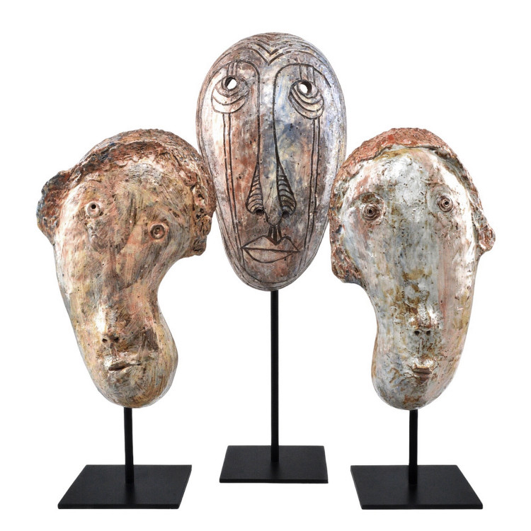 Currey and Company - 1200-0725 - Sculpture - Glazed Masks Set of 3 - Assorted Ceramic Glaze