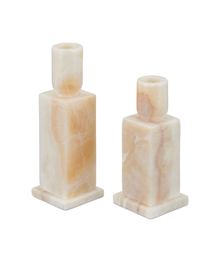 Currey and Company - 1200-0951 - Candle Holder Set of 2 - Lithos Collection - Natural