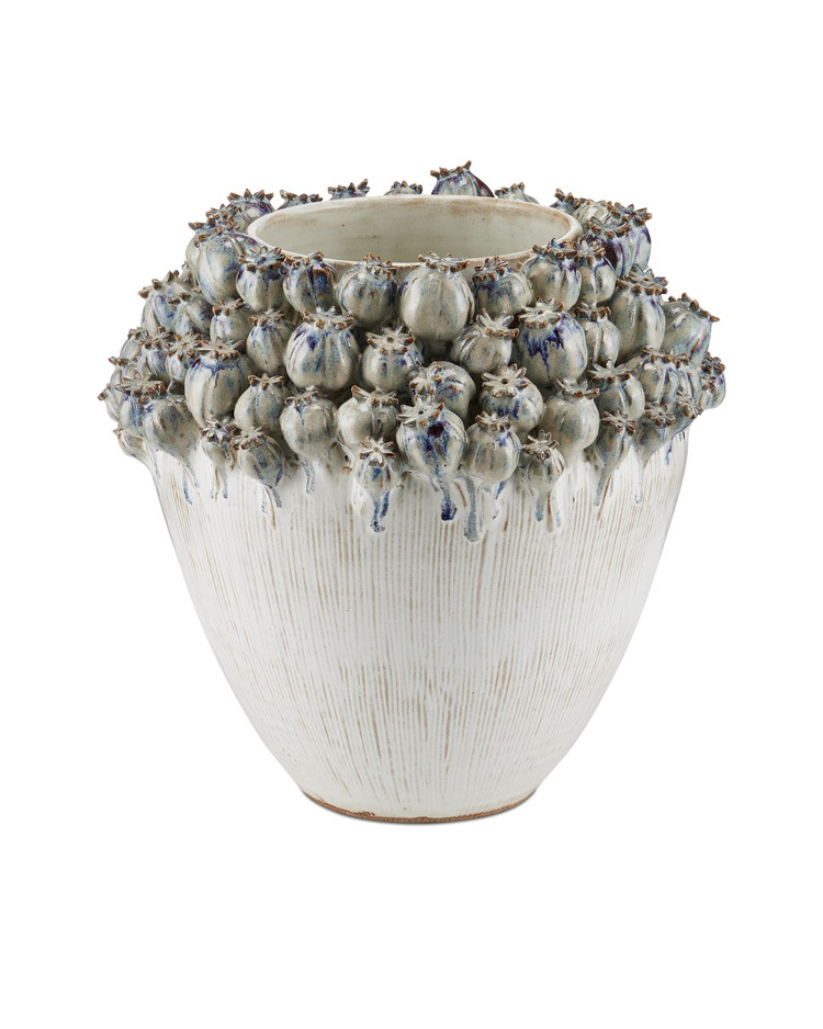 Currey and Company - 1200-0965 - Vase - Poppy Pod Crown Collection - Ivory / Reactive Blue & Purple