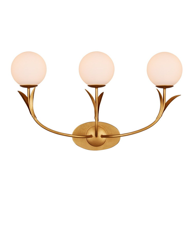 Currey and Company - 5000-0261 - Three Light Wall Sconce - Rossville - Contemporary Gold Leaf/Frosted White