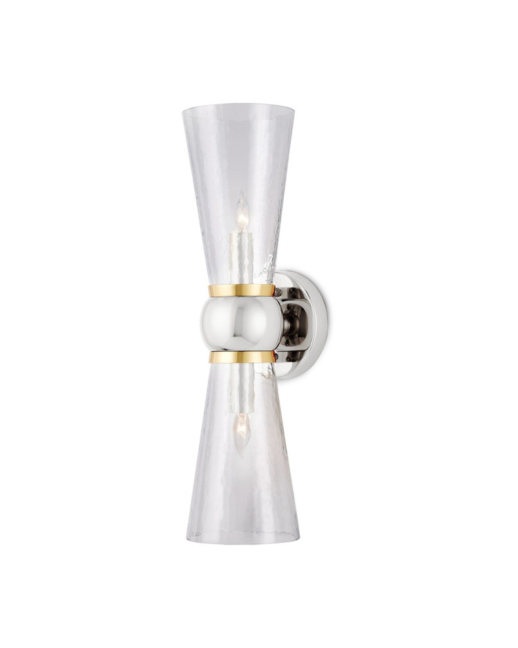 Currey and Company - 5800-0059 - Two Light Bath Wall Sconce - Byford Collection - Polished Nickel / Clear / Polished Brass