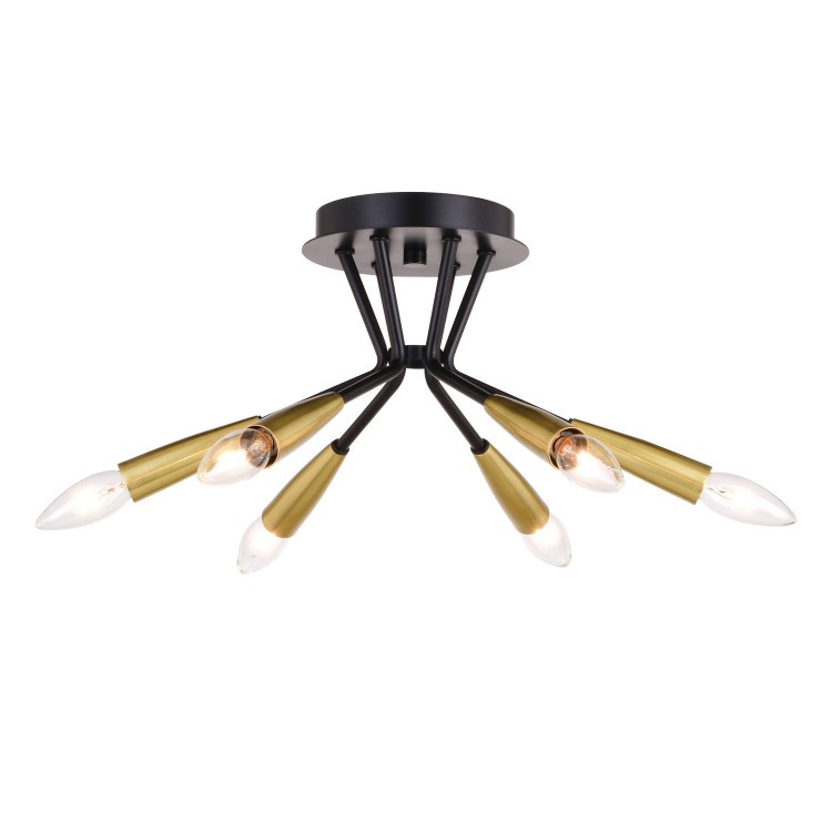 Vaxcel - C0264 - Six Light Semi-Flush Mount - Ellis - Matte Black/Satin Brass