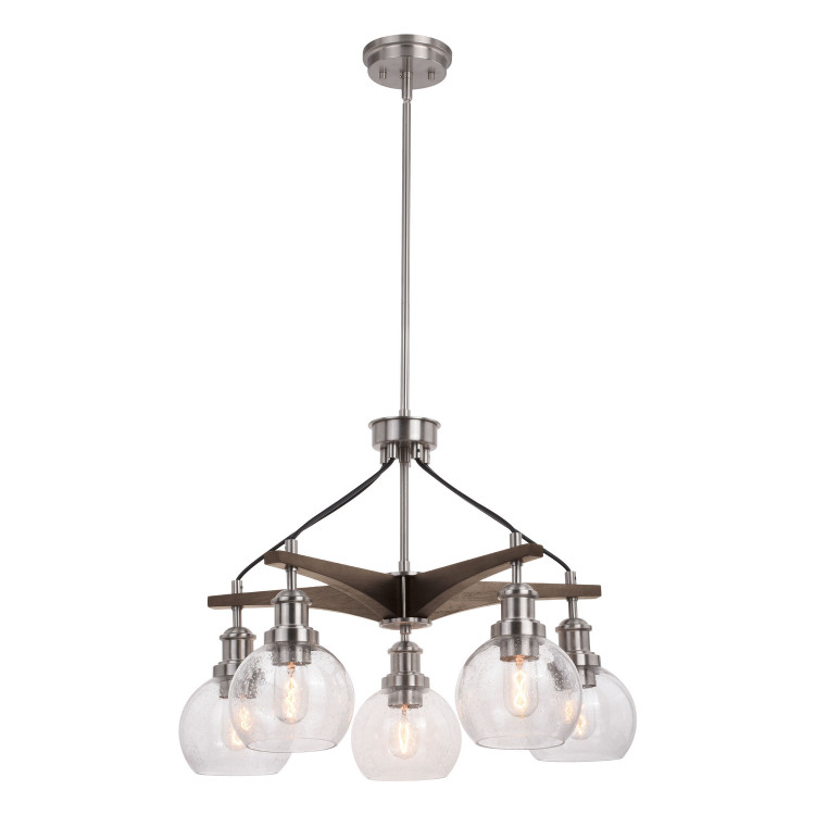 Vaxcel - H0256 - Five Light Chandelier - Avondale - Satin Nickel and Dark Sycamore