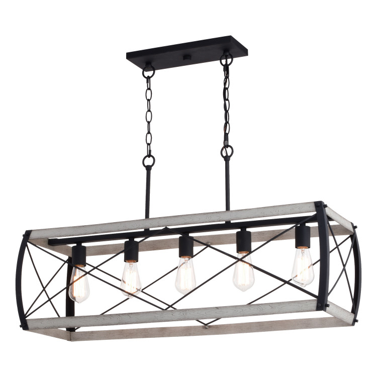 Vaxcel - H0263 - Five Light Linear Chandelier - Montclare - Textured Black/White Ash