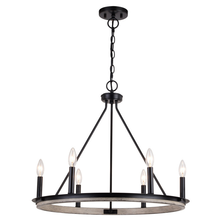 Vaxcel - H0274 - Six Light Chandelier - Russel - Matte Black/Weathered Gray