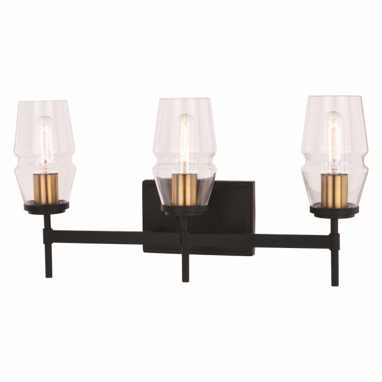 Vaxcel - W0393 - Three Light Vanity - Warren - Matte Black/Brushed Brass