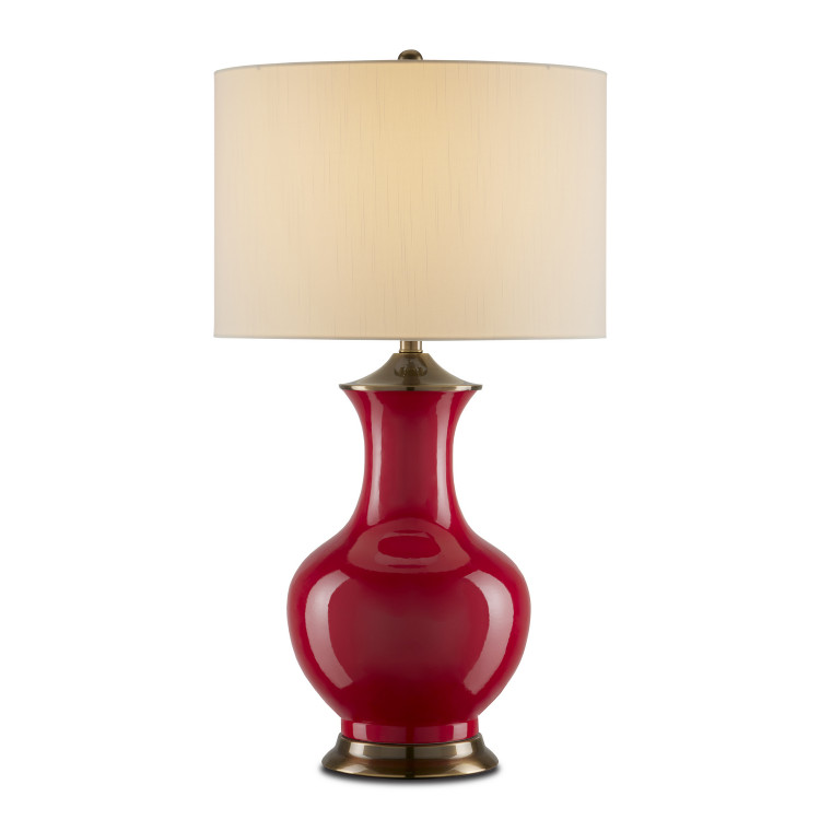 Currey and Company - 6000-0840 - One Light Table Lamp - Lilou Collection - Red/Antique Brass