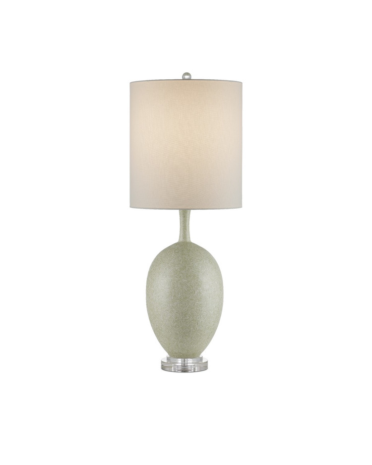 Currey and Company - 6000-0936 - One Light Table Lamp - Verdure Collection - Green/Off-White/Clear/Satin Nickel