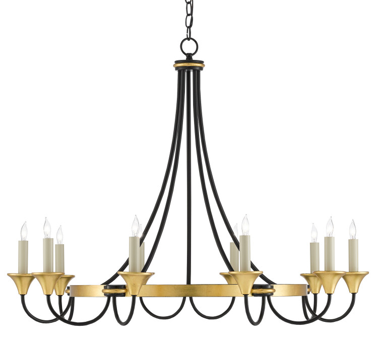 Currey and Company - 9000-0474 - Ten Light Chandelier - Hanlon Chandelier - Washed Black/Contemporary Gold Leaf