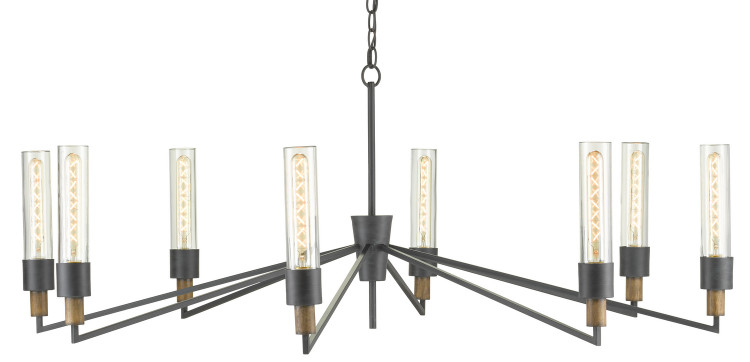 Currey and Company - 9000-0607 - Eight Light Chandelier - Delgado Black Chandelier - Antique Black/Reclaimed Wood