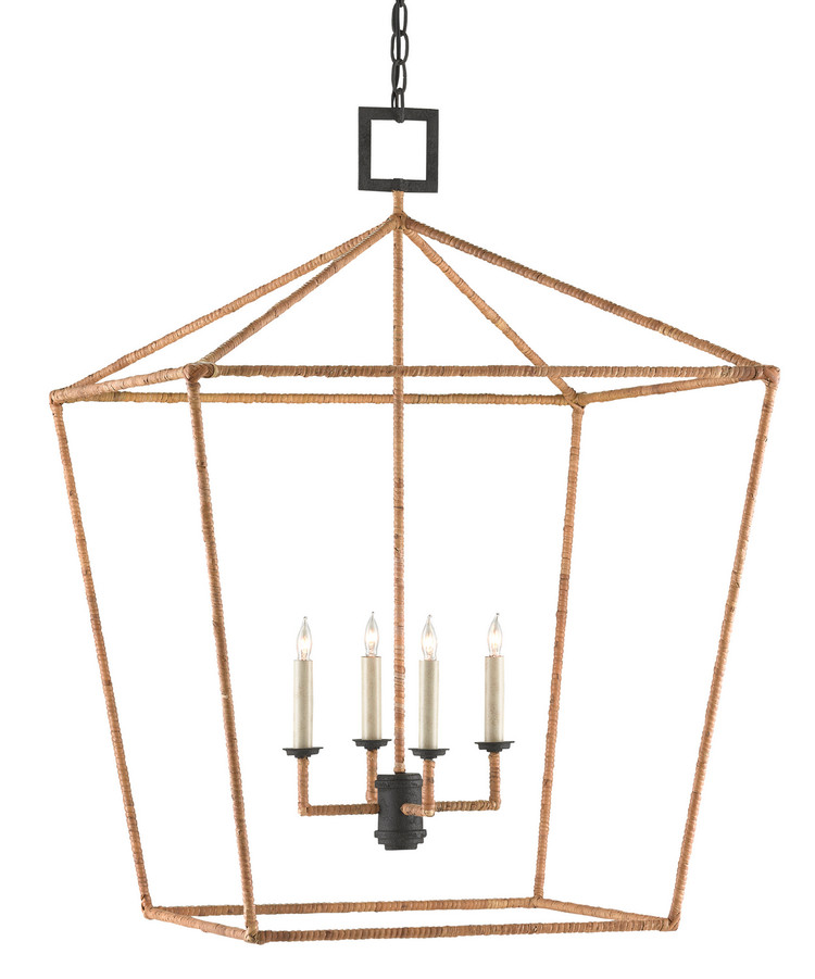 Currey and Company - 9000-0611 - Four Light Lantern - Denison Collection - Molé Black/Natural Rattan