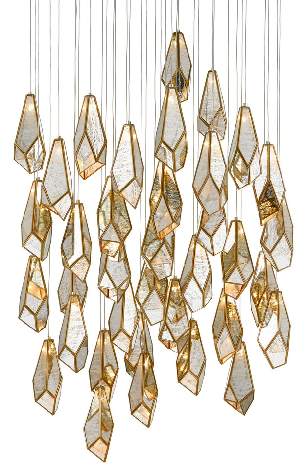 Currey and Company - 9000-0708 - 36 Light Pendant - Glace Collection - Raj Mirror/Antique Brass