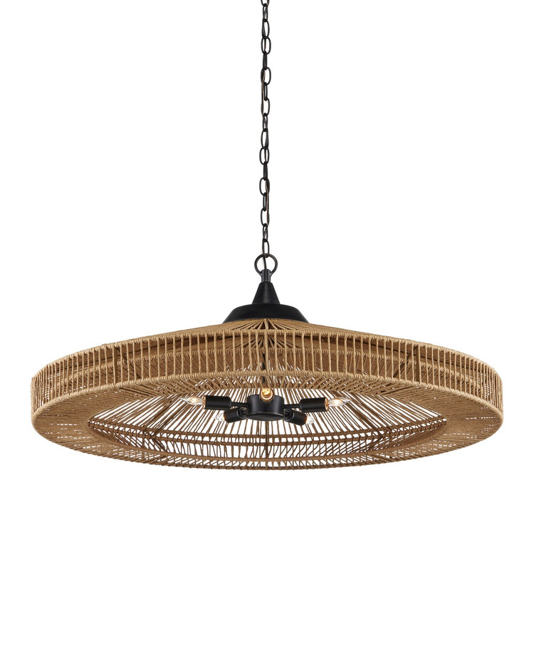 Currey and Company - 9000-0921 - Five Light Chandelier - Maldives Chandelier - Natural/Satin Black