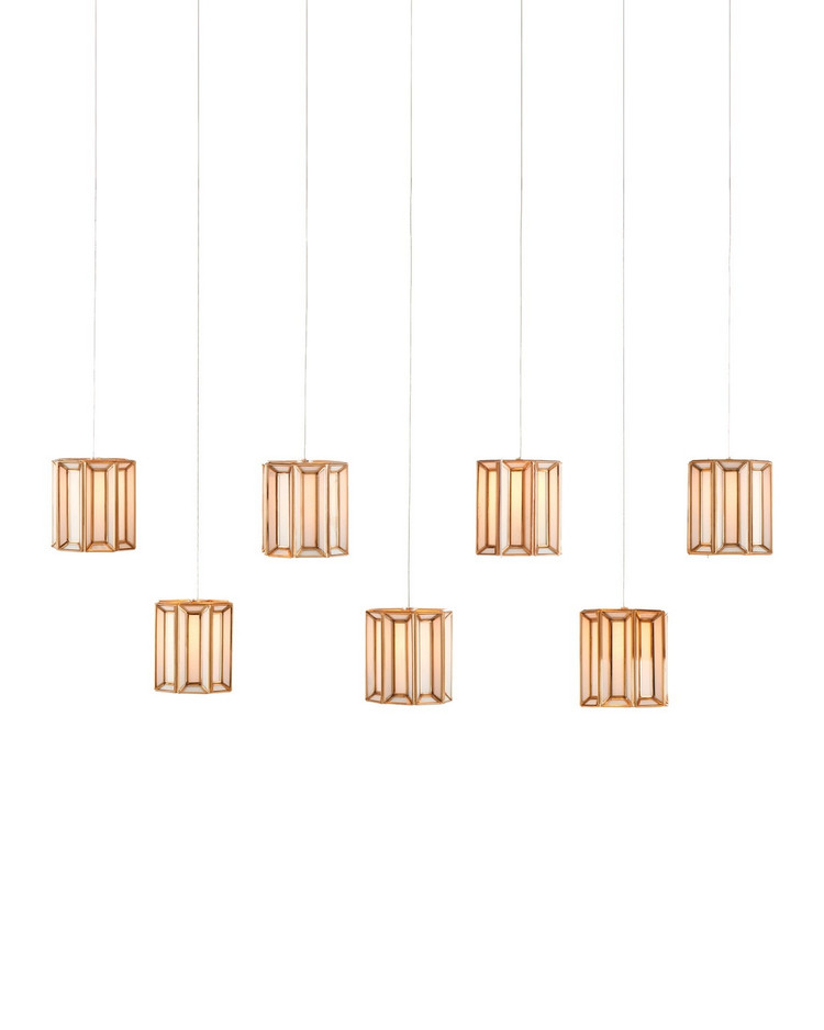 Currey and Company - 9000-1063 - Seven Light Pendant - Daze - Antique Brass/White/Silver