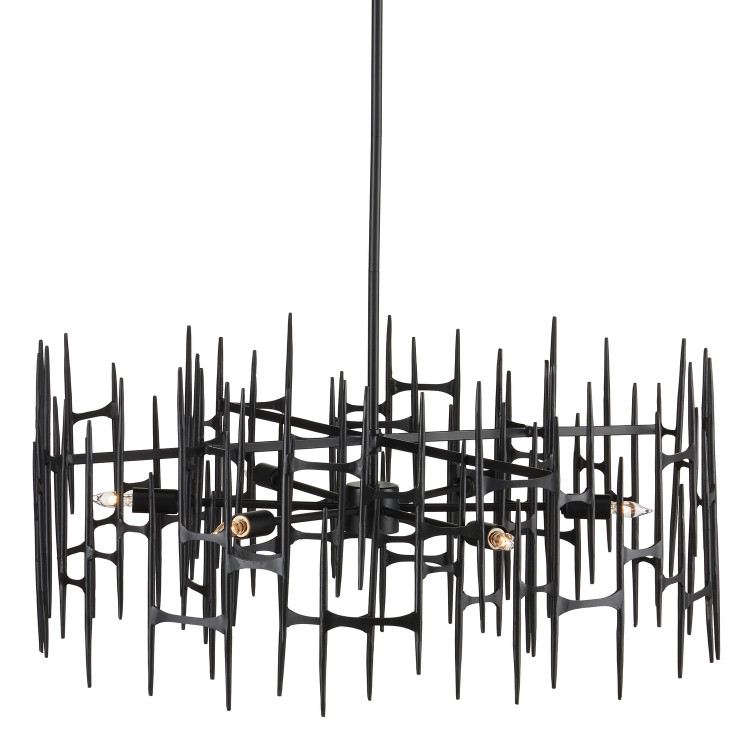 Currey and Company - 9000-1091 - Six Light Chandelier - Attingham Black Chandelier - Satin Black