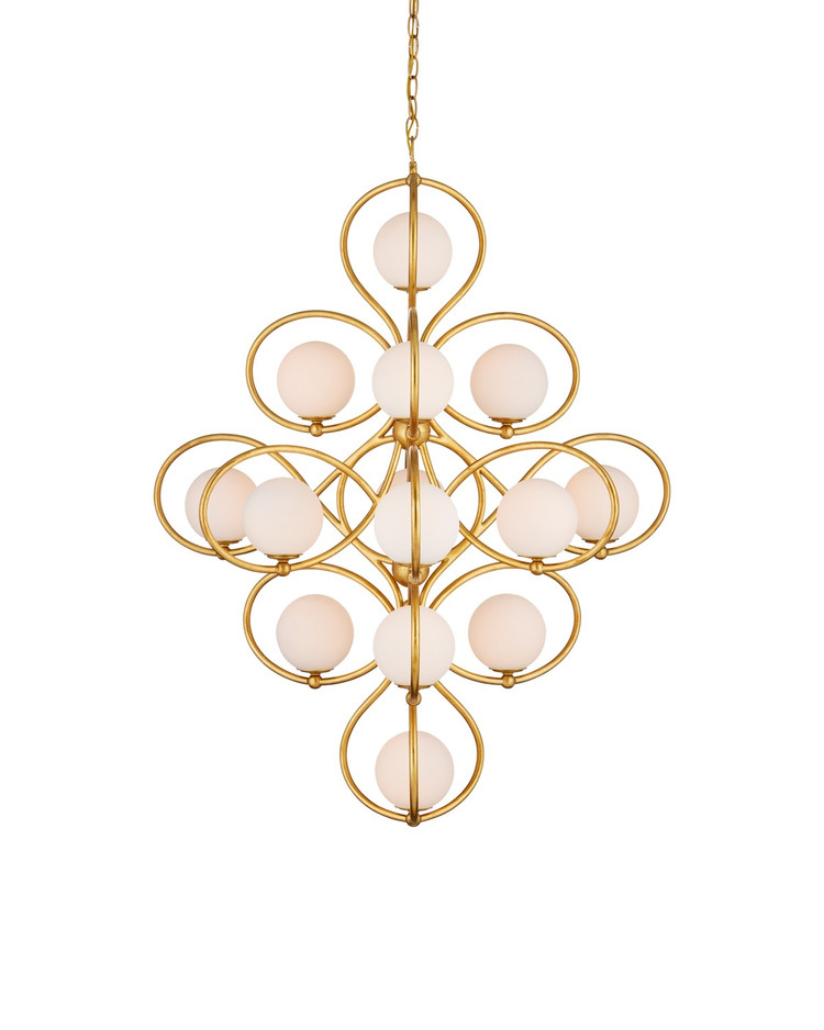Currey and Company - 9000-1216 - 14 Light Chandelier - Storrs Collection - Contemporary Gold Leaf/Contemporary Gold/White
