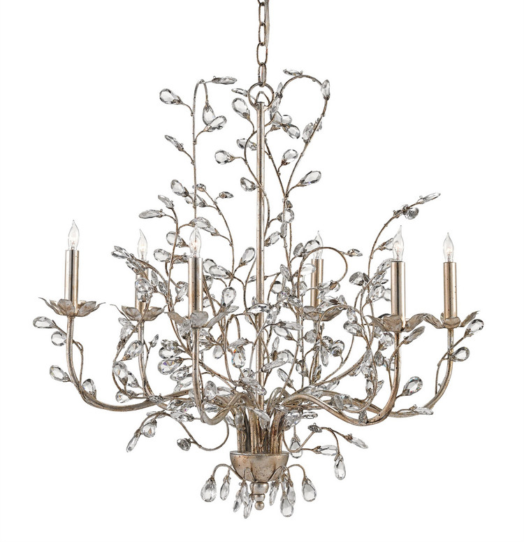 Currey and Company - 9973 - Six Light Chandelier - Crystal Bud Collection - Silver Granello