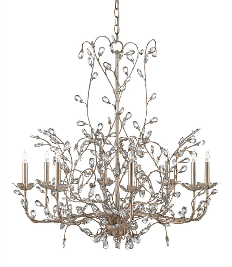 Currey and Company - 9975 - Eight Light Chandelier - Crystal Bud Collection - Silver Granello