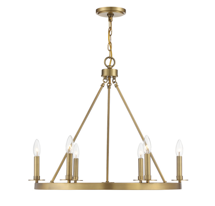 Meridian - M10093NB - Six Light Chandelier - Natural Brass