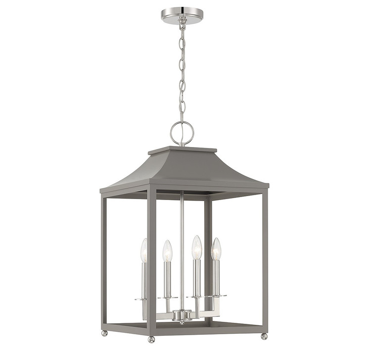 Meridian - M30009GRYPN - Four Light Pendant - Gray with Polished Nickel