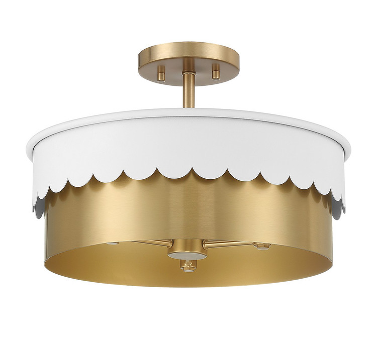 Meridian - M60072WHNB - Three Light Semi-Flush Mount - White and Natural Brass