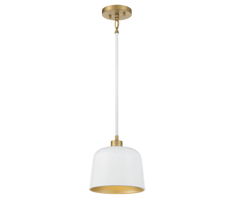 Meridian - M70118WHNB - One Light Pendant - White with Natural Brass