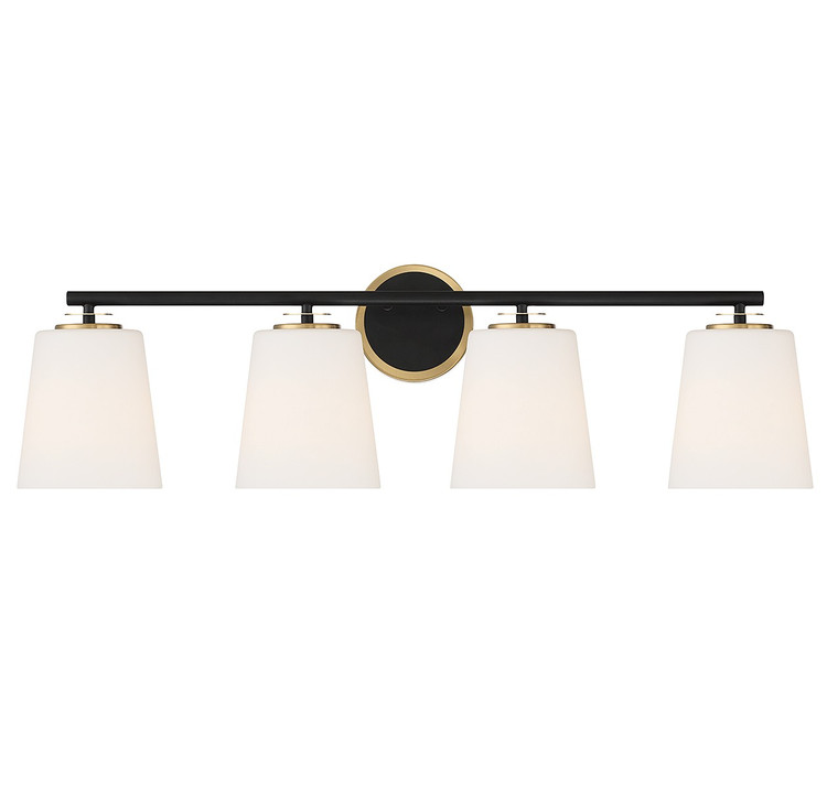 Meridian - M80079MBKNB - Four Light Bathroom Vanity - Matte Black and Natural Brass