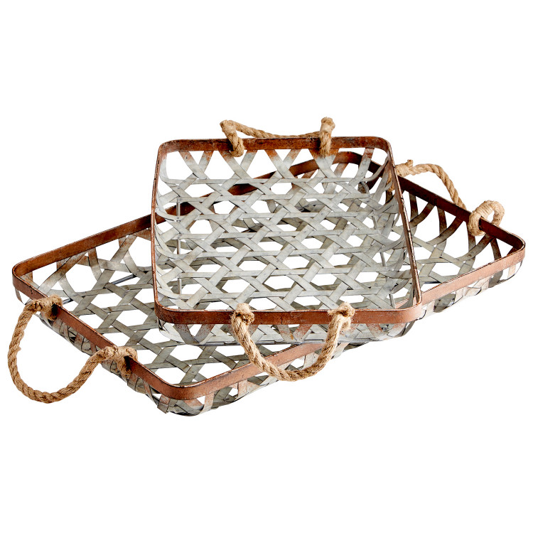 Cyan - 09850 - Tray - Galvanized And Jute Cyan - 09850 - Tray - Galvanized And Jute