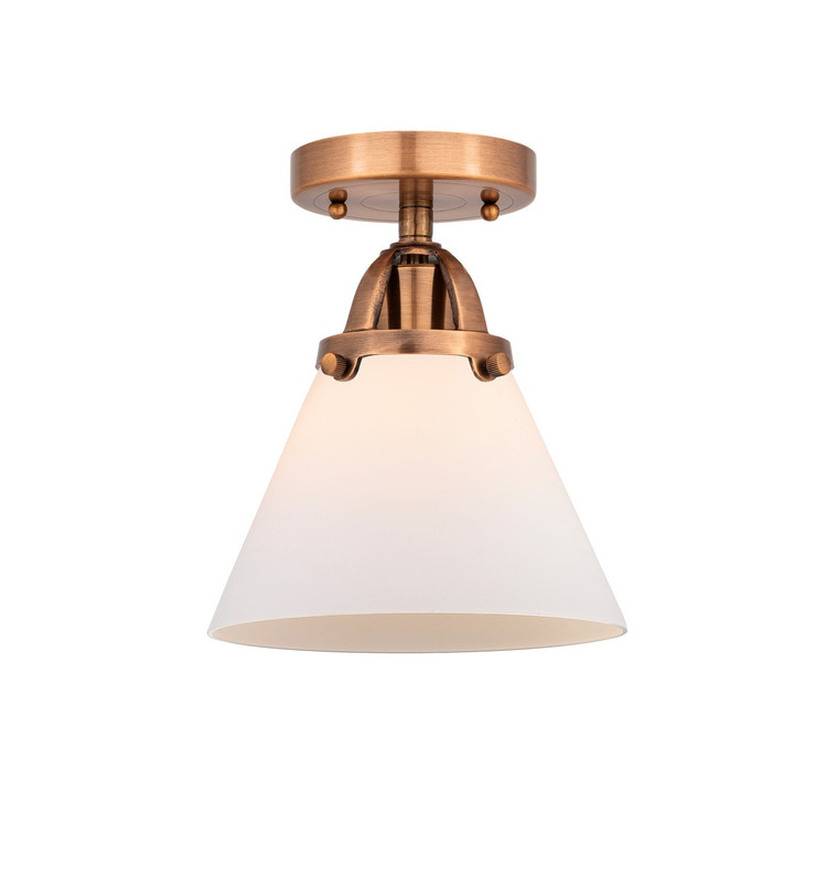 manufacturer_finish:Antique Copper|manufacturer_glass:Matte White Cased Large Cone|light_output:220.00lm|color_temperature:2200K|cri:99