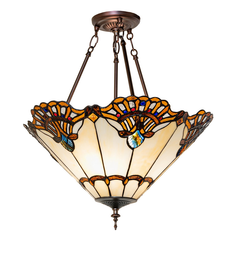 Meyda Tiffany - 294590 - Three Light Semi-Flush Mount - Shell With Jewels - Mahogany Bronze