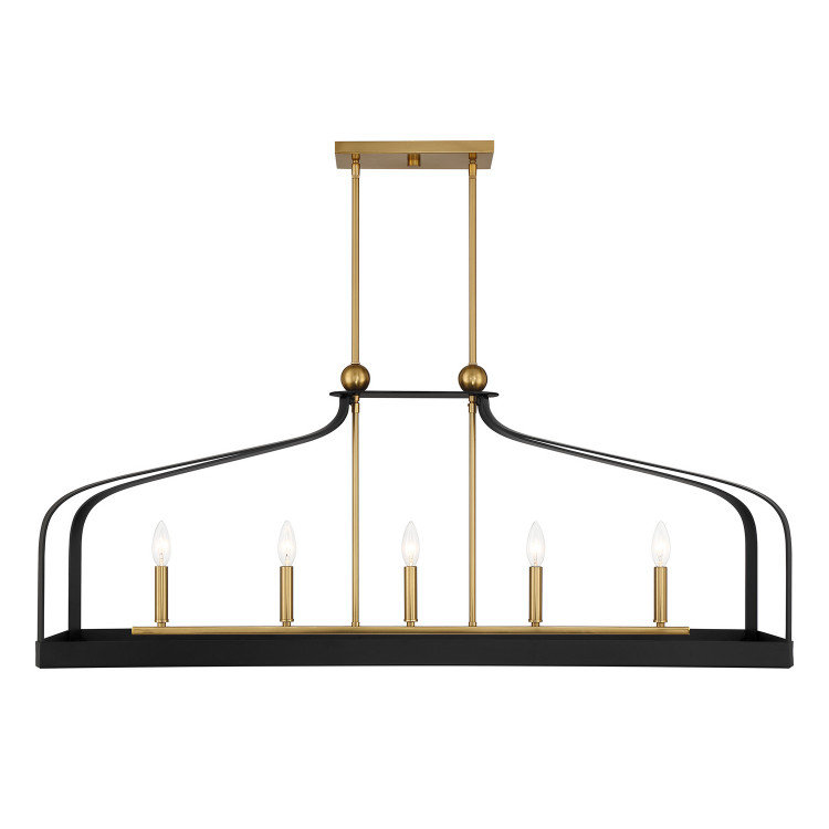 Savoy House - 1-7804-5-143 - Five Light Linear Chandelier - Sheffield - Matte Black with Warm Brass Accents